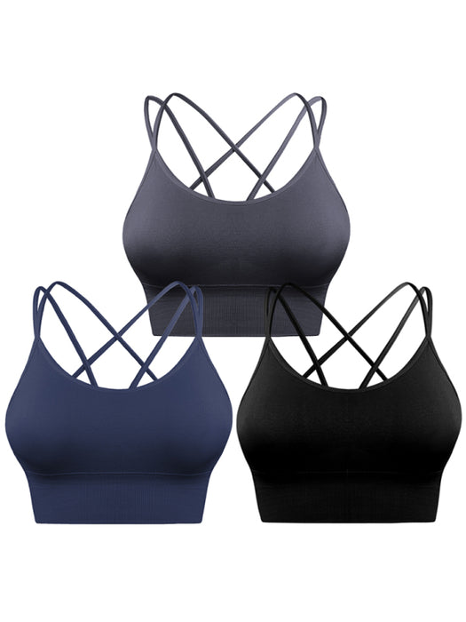 3 Pack Women's Sports Bra Padded Crisscross Activewear